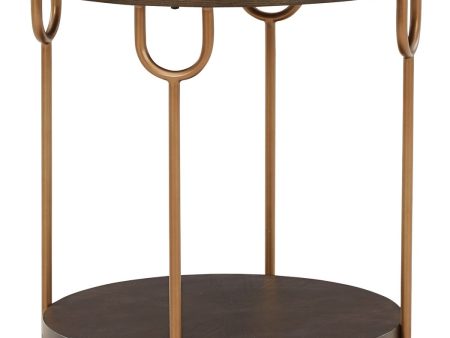 Brazburn - Dark Brown   Gold Finish - Round End Table Cheap