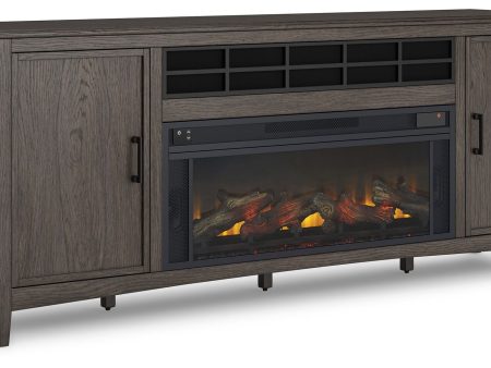 Montillan - Grayish Brown - 84  TV Stand With Electric Fireplace For Cheap