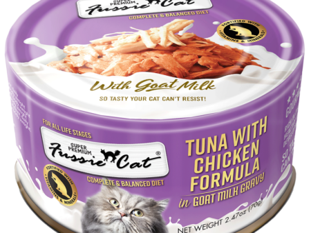 Fussie Cat Premium Tuna with Chicken Formula in Goat Milk Gravy Canned Cat Food For Sale